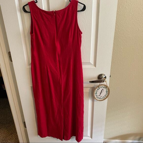 Mosaic Linen Blend Red Summer Midi Dress Size 10 Sleeveless Modest Neckline - Picture 7 of 7